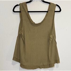 We The Free Tank Top Womens Size XS Olive Green Oversized Distressed Flowy Beach